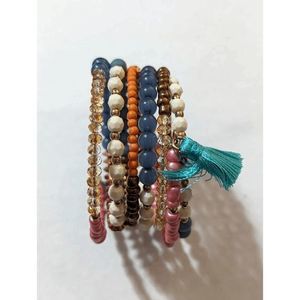 Multicolor beaded wrap bracelet tassels Bohemian fun